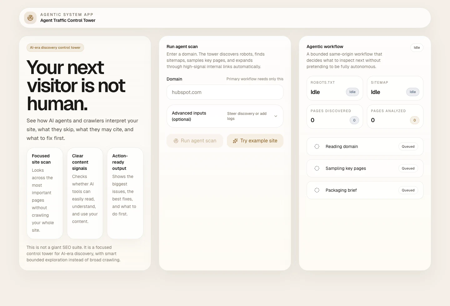 Agent Traffic Control Tower product screenshot